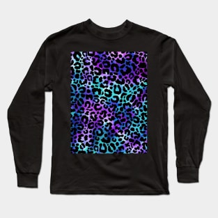 Cute Tie Dye Purple Blue Boho Leopard Print Long Sleeve T-Shirt